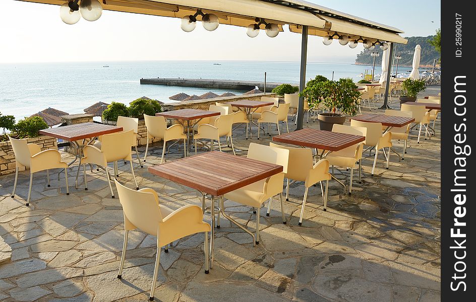 Table and chair on a terrace restaurant bar. Table and chair on a terrace restaurant bar