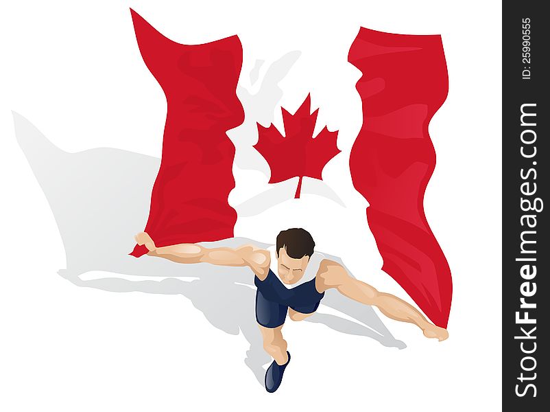 Vector illustration of a Race Winner celebrating with the Canadian National Flag. Vector illustration of a Race Winner celebrating with the Canadian National Flag