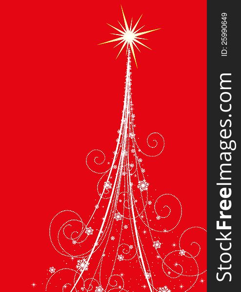 Abstract graphic Christmas tree on red background for greetings card