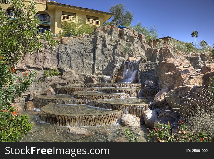 Cascading waters in a spa like setting in the desert