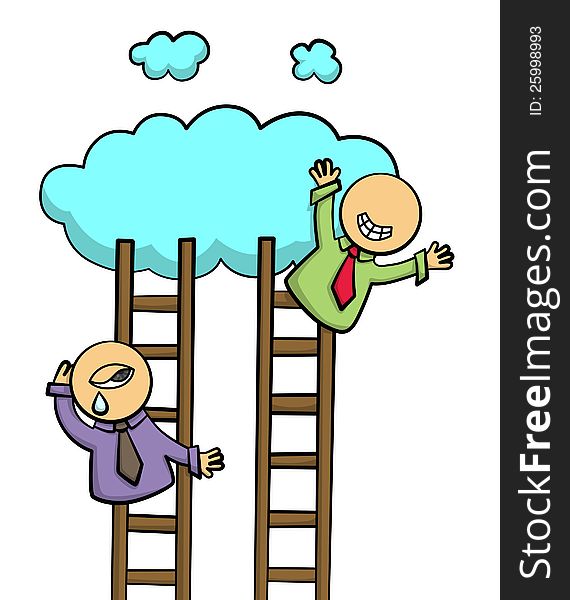 A cute illustration of two cartoon business men climbing up a ladder. A cute illustration of two cartoon business men climbing up a ladder