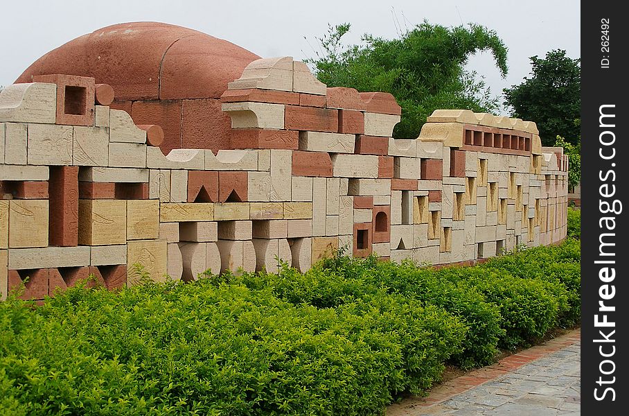 Stone Wall at Garden of Five Senses in New Delhi - India