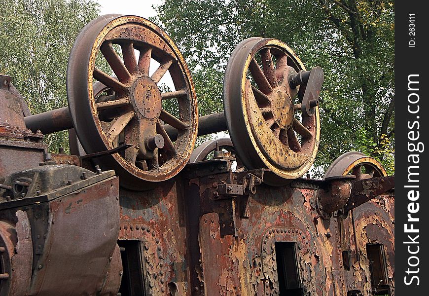 Steam locomotive wreck. Steam locomotive wreck