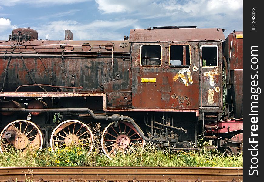 Steam locomotive wreck. Steam locomotive wreck