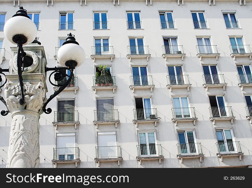 Windows and balconies of an old Europian apartment building