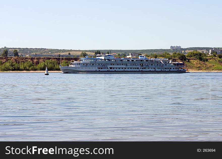 Motor ship on Volga river Russia