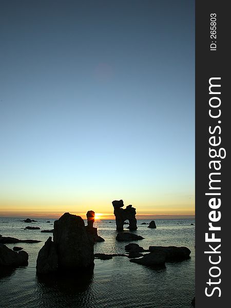 Sunset with rocks and sky