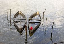 Wooden Boats Submerged Royalty Free Stock Photography Wooden Boats Submerged Royalty Free Stock Photography