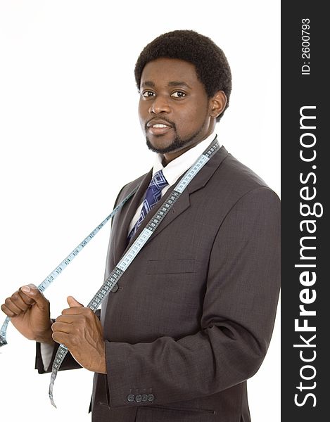 This is an image of a businessman, wearing measuring tape. This is an image of a businessman, wearing measuring tape.