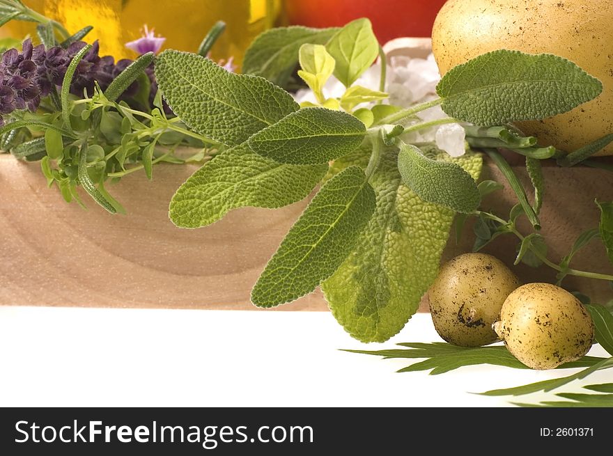 Cut fresh herbs and vegetables