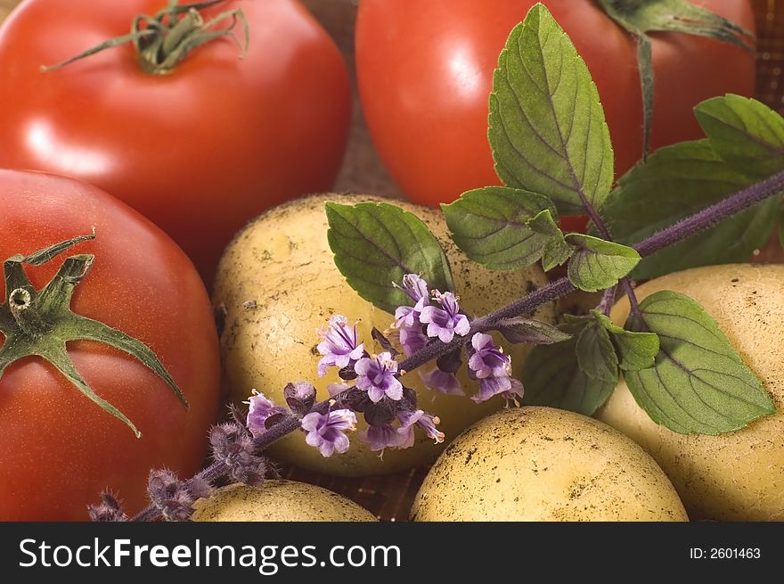 Cut Fresh Herbs And Vegetables