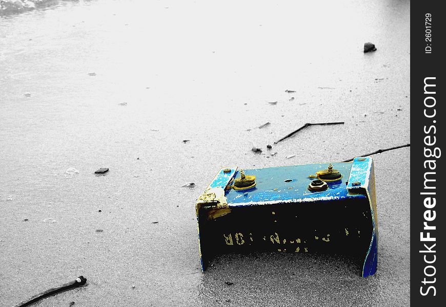 A strange, unidentified blue metal box, that was found washed up on the shore of the Delaware River. A strange, unidentified blue metal box, that was found washed up on the shore of the Delaware River.