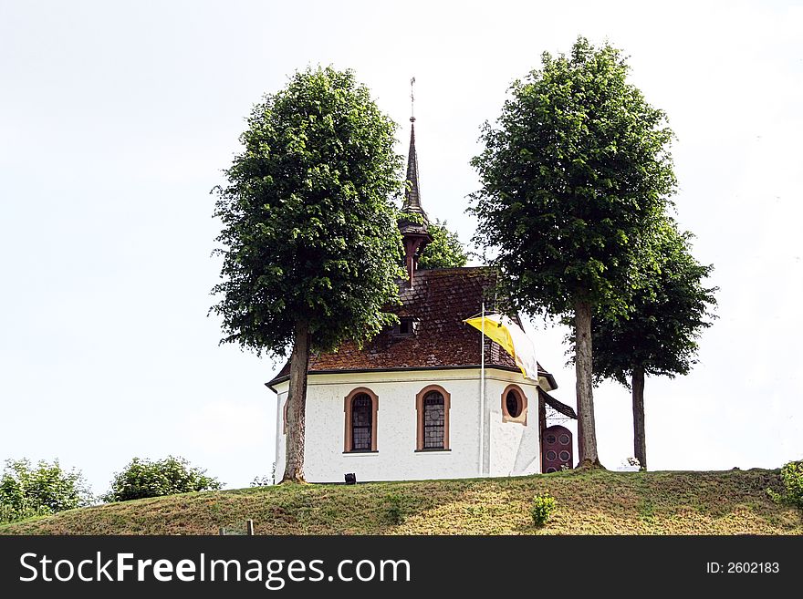 Image of a little church at the Biggesee in Germany. Image of a little church at the Biggesee in Germany