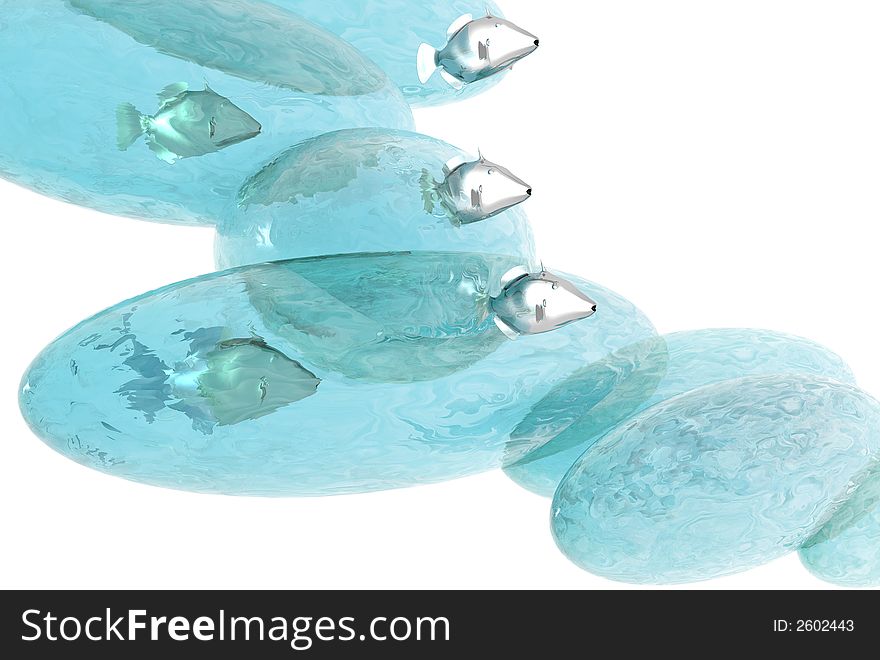 3D render of a School of fish