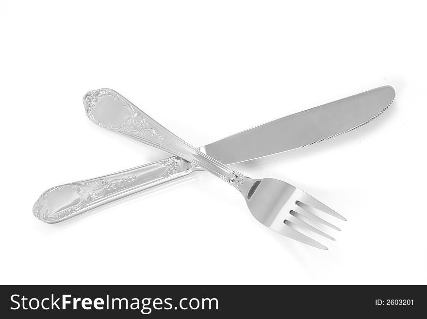 Fork and knife isolated on white background