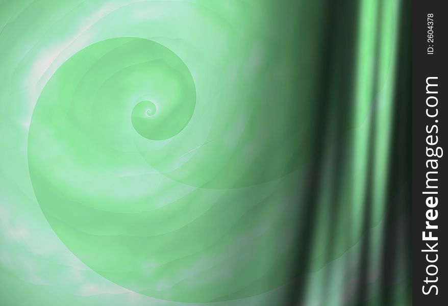 A green backdrop with lines and swirls