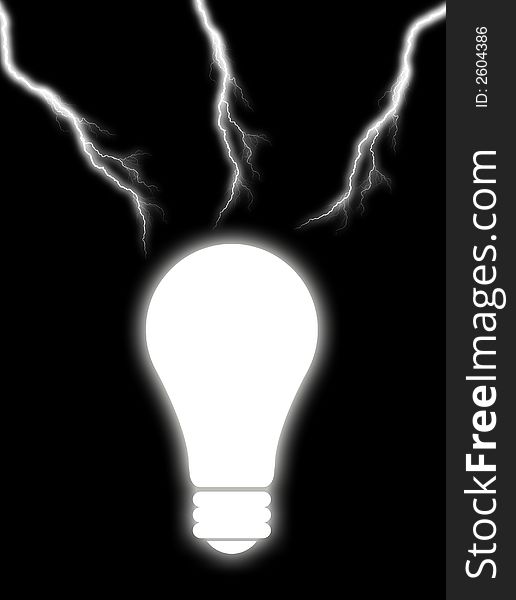 Illustration about white light from a light bulb with lightnings. Illustration about white light from a light bulb with lightnings