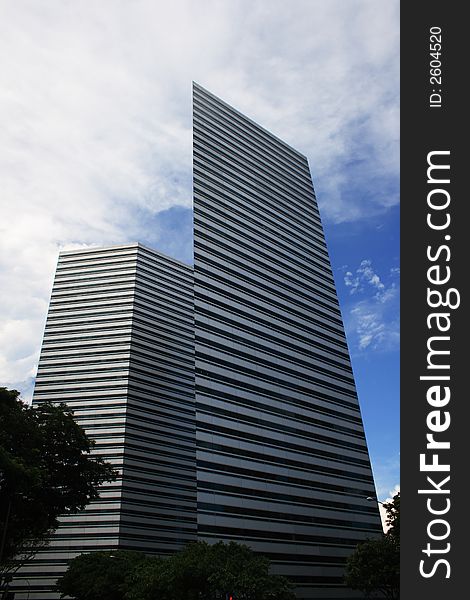 Modern buildings with sharp edged found in Singapore.