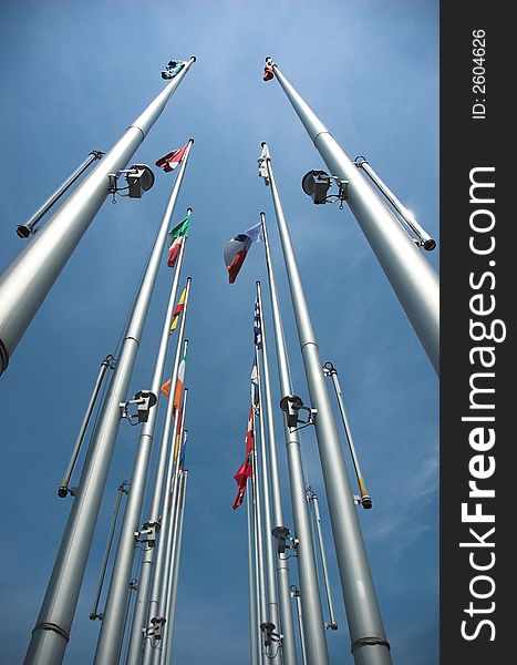 Flags in front of the european parliament in strasbourg