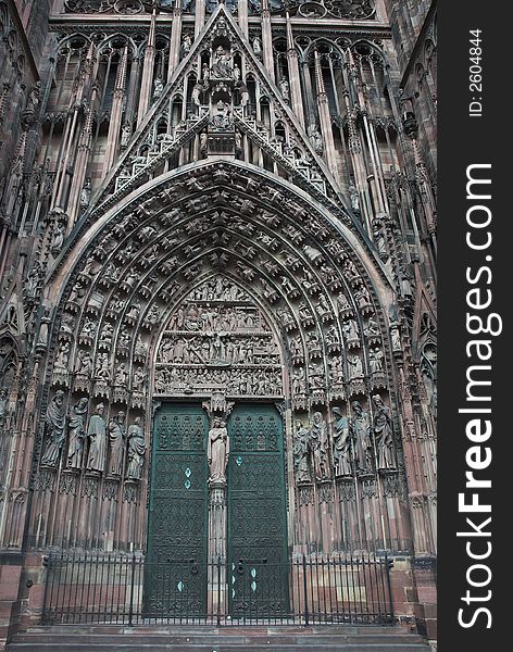 Part of the beautiful famous cathedral in Strasbourg in France. Part of the beautiful famous cathedral in Strasbourg in France