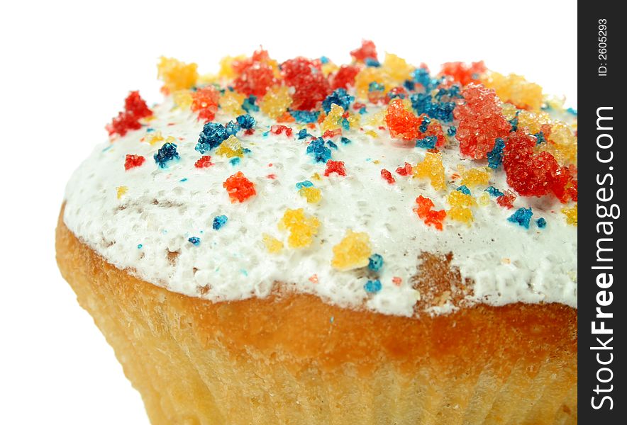 Celebratory cupcake on a white background