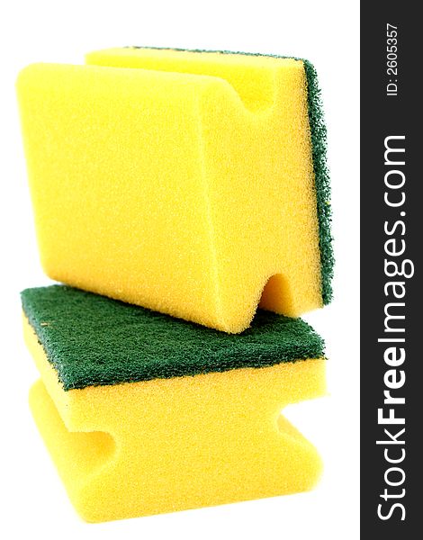 Sponge for washing utensils, on a white background