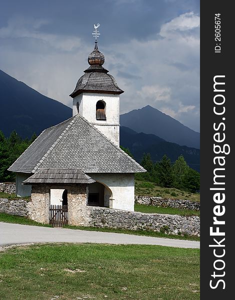 A small historic church in the Slovenian Alps