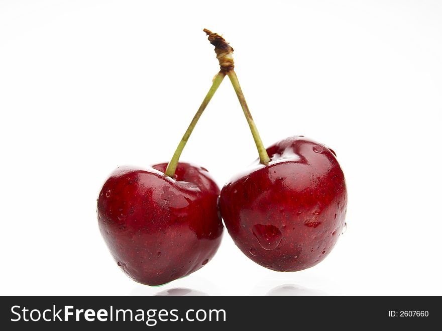 Fresh red cherries with water drops. Fresh red cherries with water drops