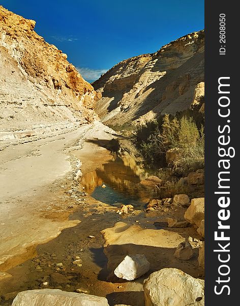Picturesque canyon Ein-Avdat in desert Negev in Israel. Picturesque canyon Ein-Avdat in desert Negev in Israel