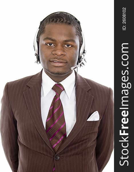 This is an image of a man with a microphone headset. This image can be used for telecommunication and service themes. This is an image of a man with a microphone headset. This image can be used for telecommunication and service themes.