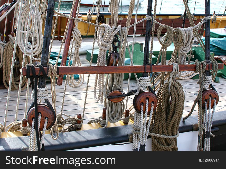 Ropes & pulleys on tall ship