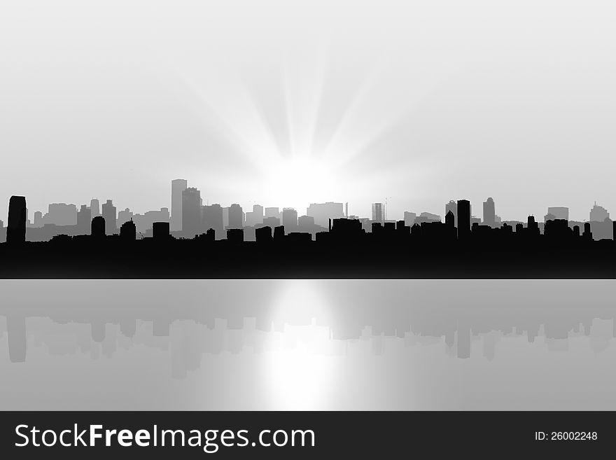 Abstract black and whote city background under sun light. Abstract black and whote city background under sun light