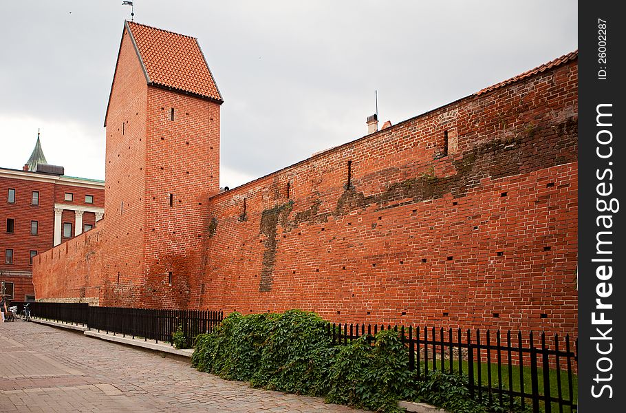 Latvia, Riga, the old brick wall and tower. Latvia, Riga, the old brick wall and tower