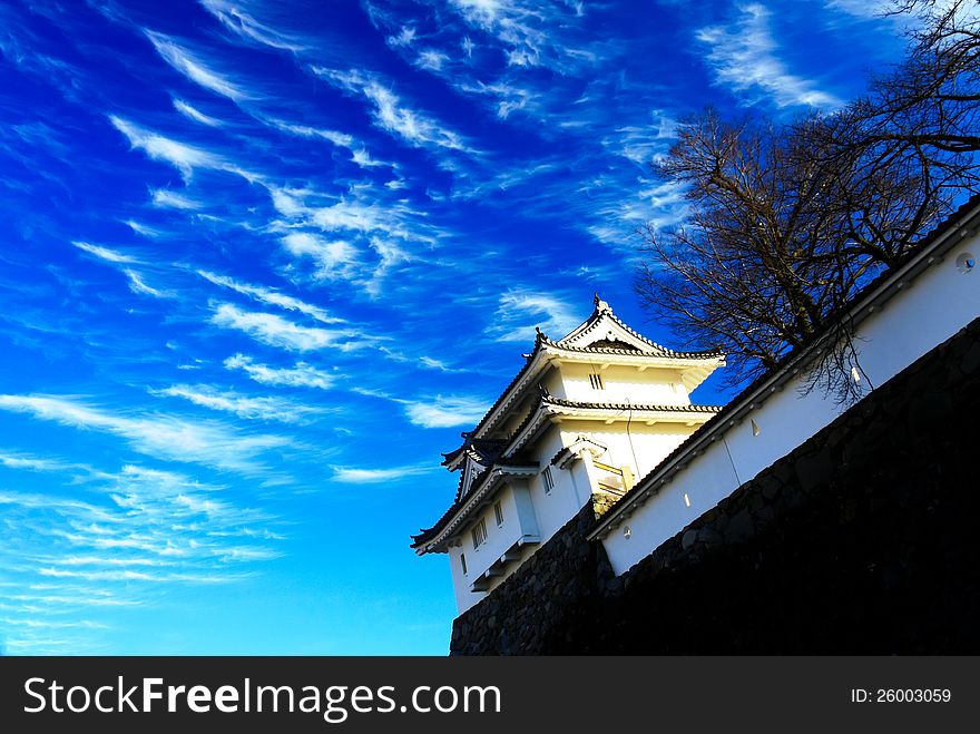 Maizuru or Kofu castle under blue sky with beautiful clouds pattern, Japan. Maizuru or Kofu castle under blue sky with beautiful clouds pattern, Japan.