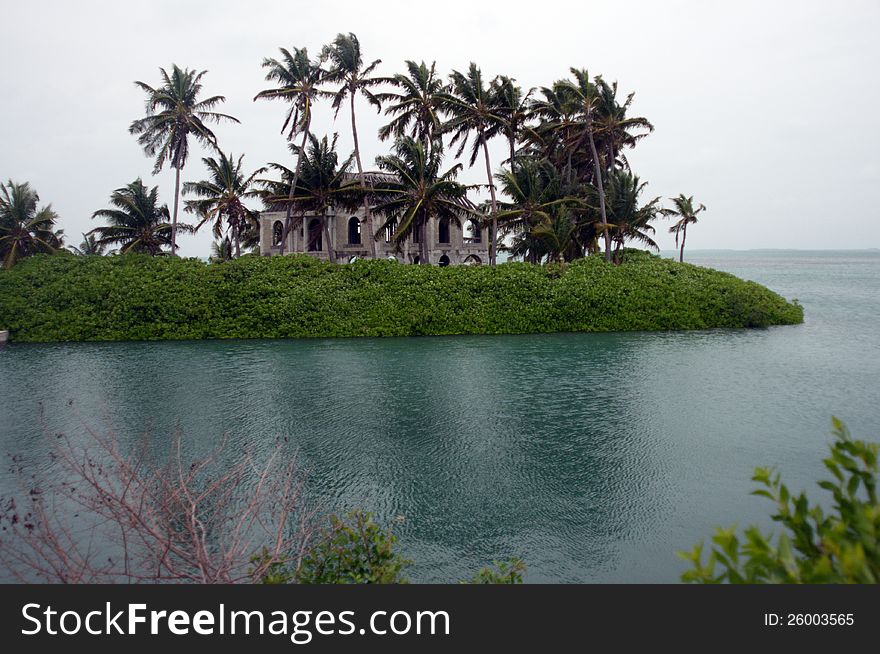 A abonded stone house on a tropical island. A abonded stone house on a tropical island