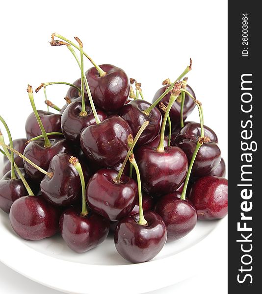 Red Cherries on White Dish