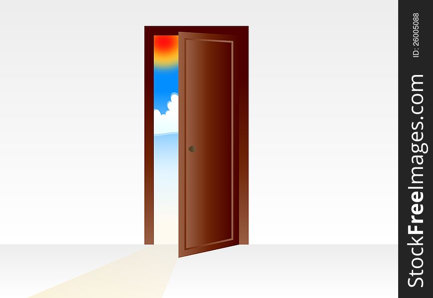 Door to the new world with sun and sky