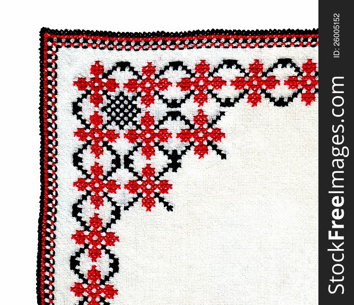 Handmade embroidery on the fabric cross threads