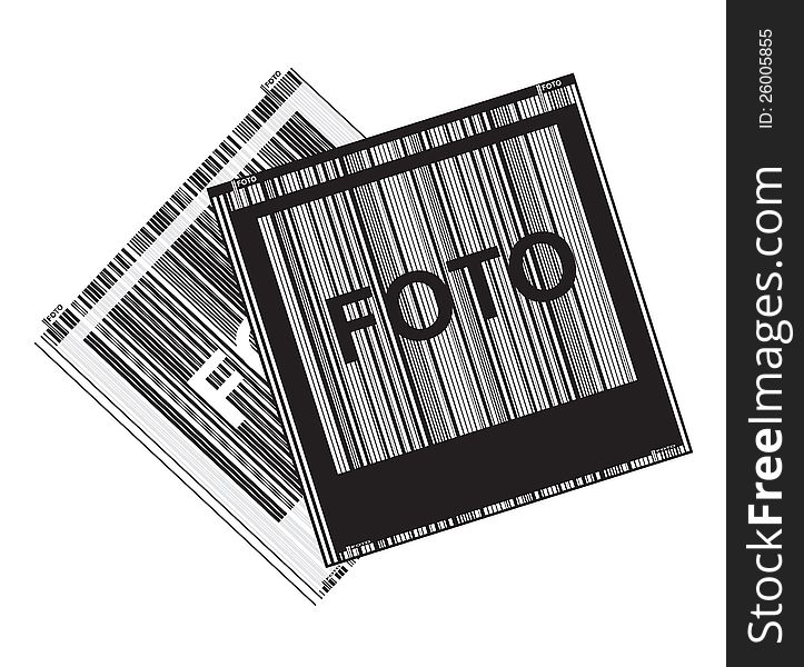Black and white vector with Polaroid photos of bar code, negative and positive