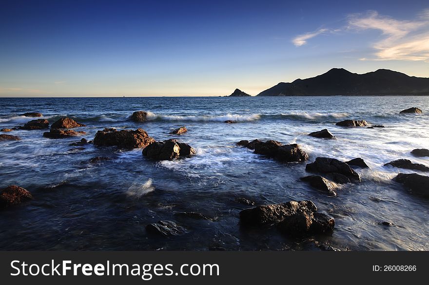 Seaside view at sunset moment