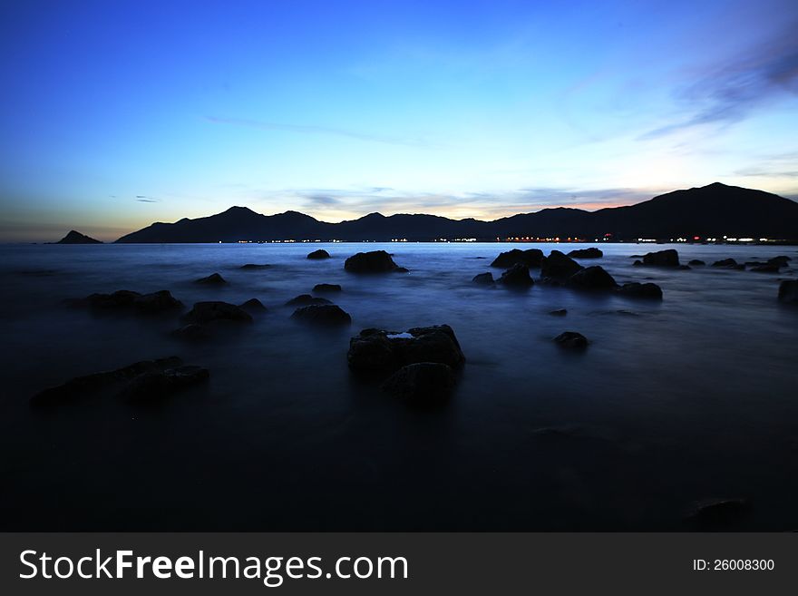 The peaceful seaside view at sunset moment,South China