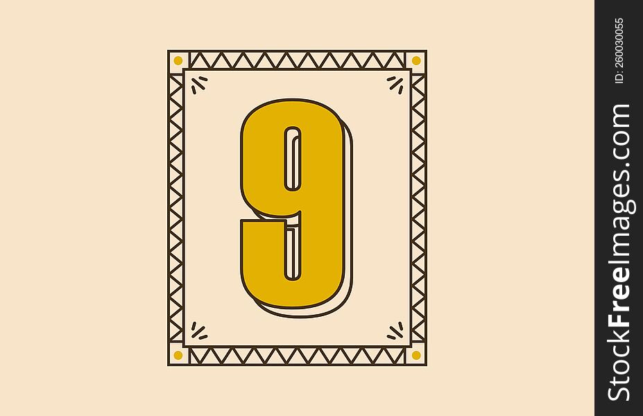 Retro rectangle frame with number 9 on it