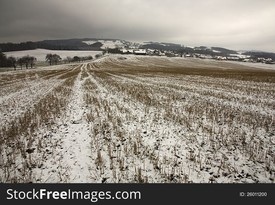 Winter landscape of the czech countryside, overcast winter day in the countryside. Winter landscape of the czech countryside, overcast winter day in the countryside