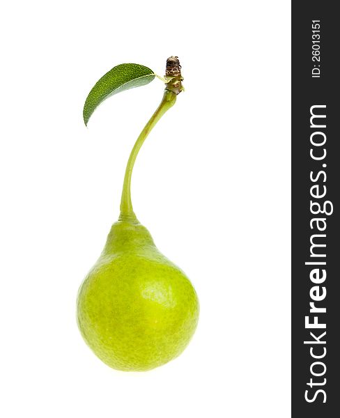 Pear with a leaf on a white background