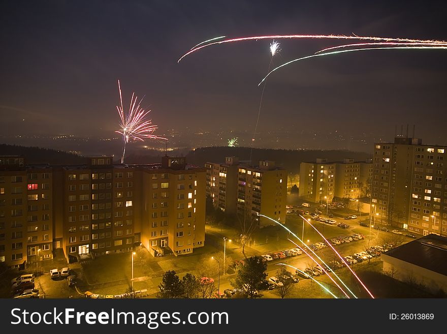 New year at midnight on the streets of prague. New year at midnight on the streets of prague