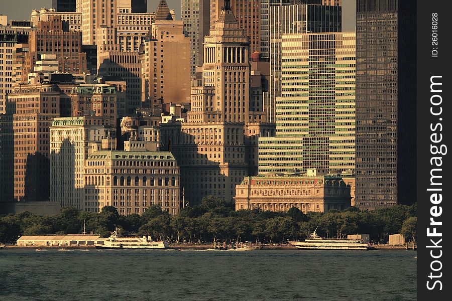 New York City from the New Jersey side of the harbor. Images has been processed to look like 1970's film image. New York City from the New Jersey side of the harbor. Images has been processed to look like 1970's film image.