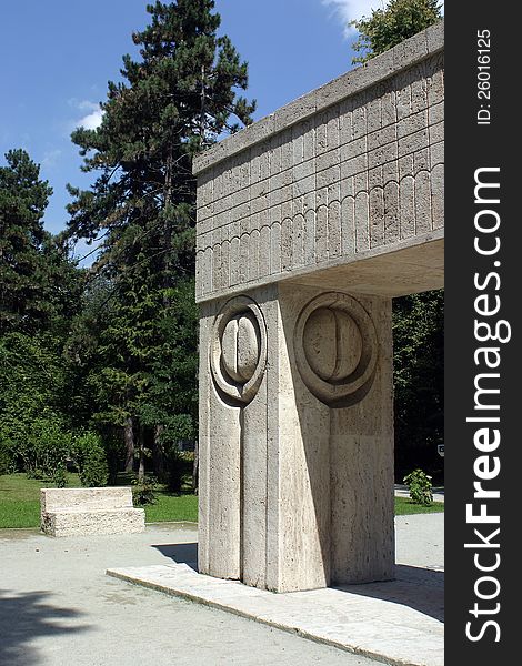 The Kiss Gate, one of the sculptures of the famous Romanian sculptor, Constantin Brancusi. The Kiss Gate, one of the sculptures of the famous Romanian sculptor, Constantin Brancusi