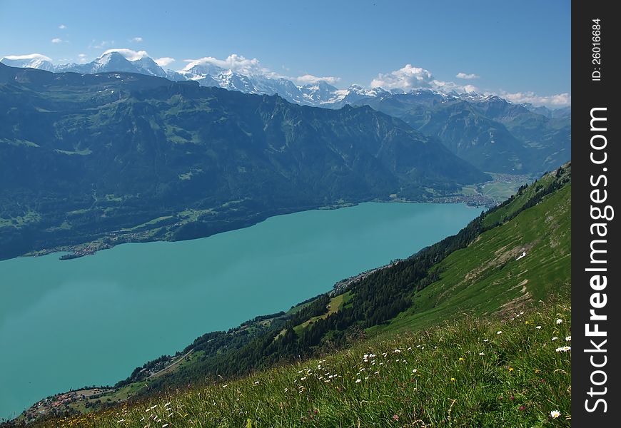 Lake Brienzersee And Interlaken, summer scene in the Alps.