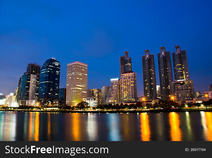 Panoramic view on nice big city at night, Bangkok, Thailand. Panoramic view on nice big city at night, Bangkok, Thailand.