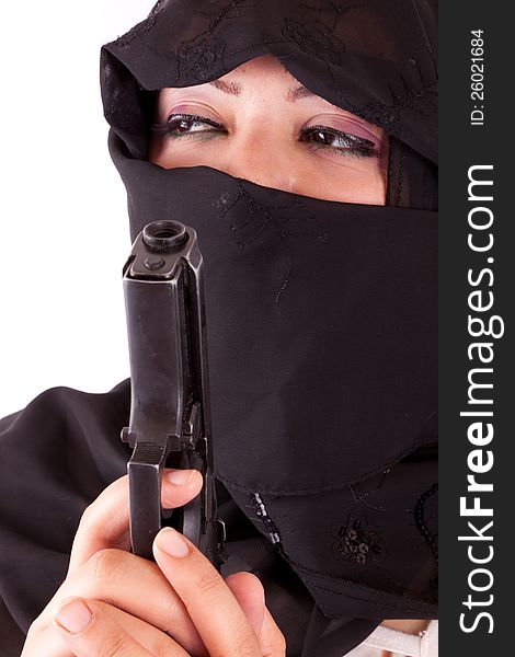 Arabian Wearing Niqab With Gun